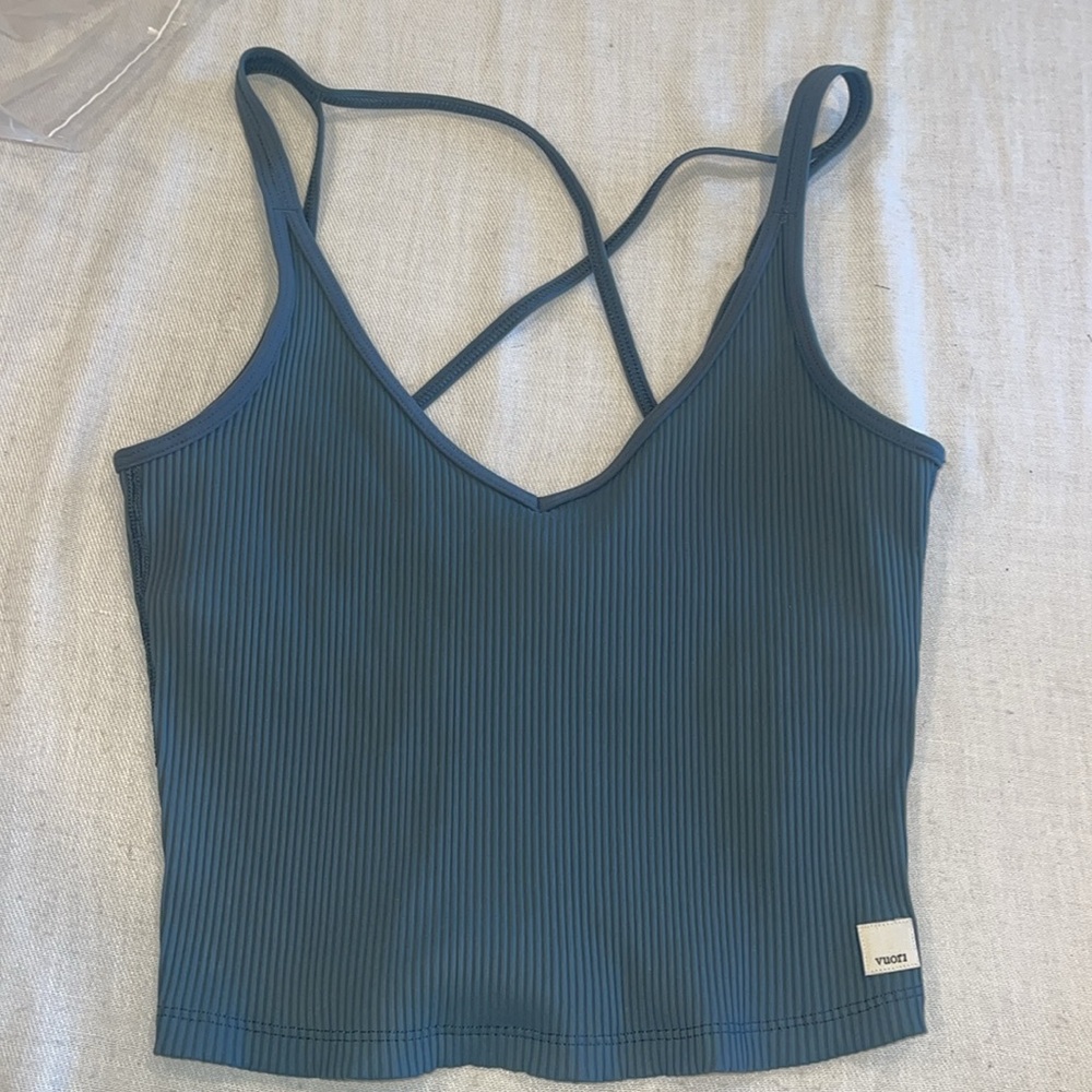 Vuori Ribbed Strappy Tank Top in Teal
